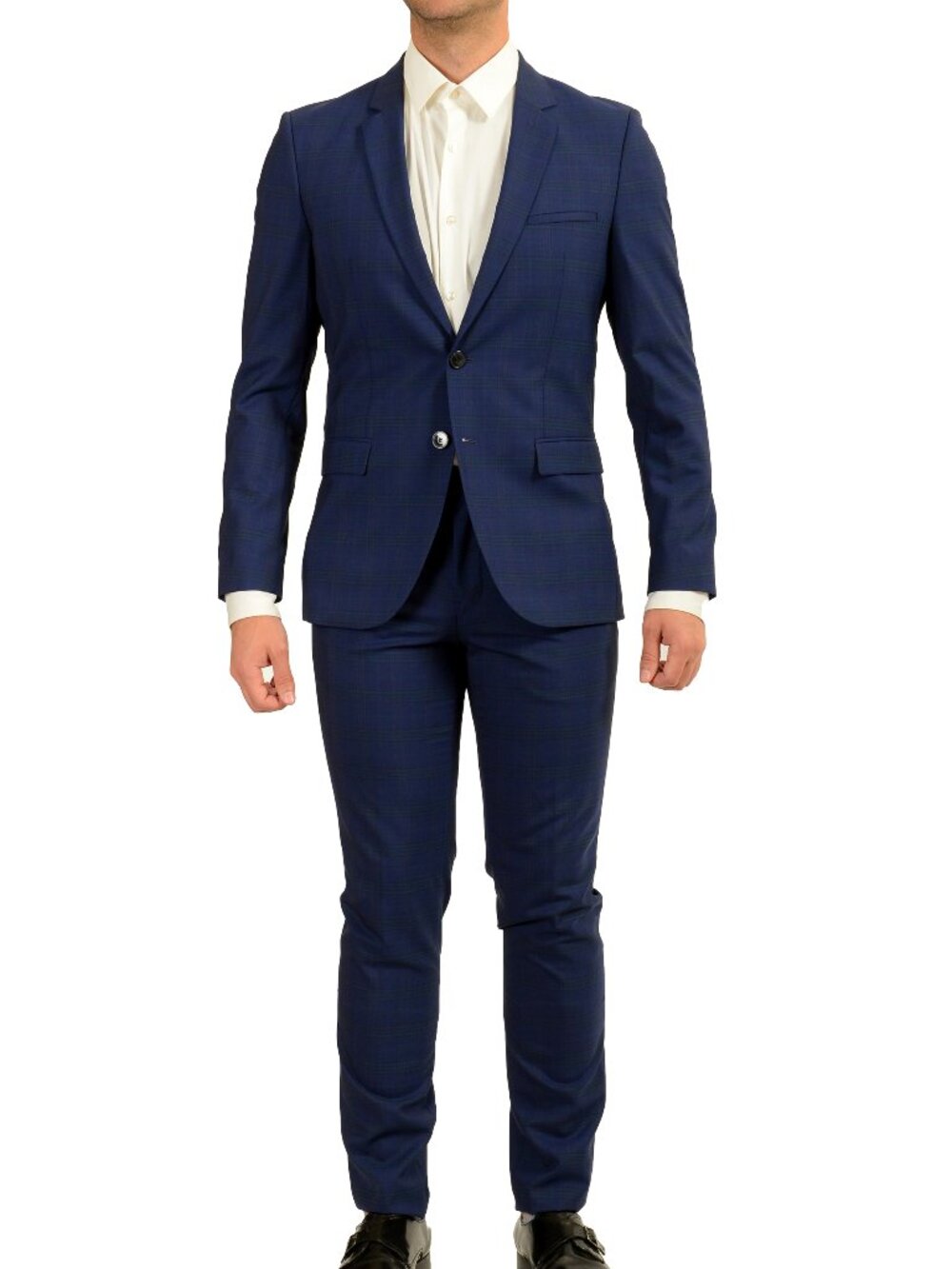 Hugo Boss Men's "Arti232" Blue Plaid 100% Wool Two Button Suit US 38R IT 48R